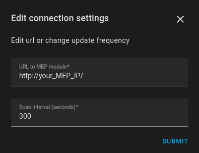 Home Assistant - Edit connection settings